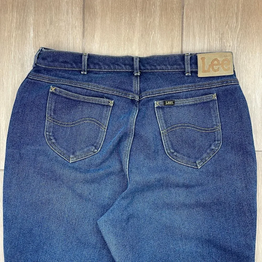 Vintage Lee Jeans Womens 38 USA Union Made High Rise Straight Leg Blue Mom Denim